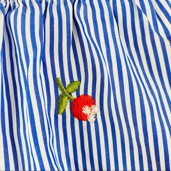 NEW Blue White Stripe Embroidered Peasant Blouse - Picture 5 of 15